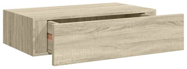 Tölgyszínű MDF falra szerelhető fiókos polc 40 x 23,5 x 10 cm