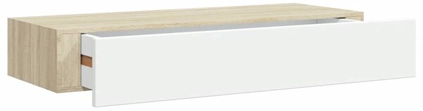 Falra szerelhető fiókos polc tölgyfa és fehér színben 60 x 23,5 x 10 cm MDF