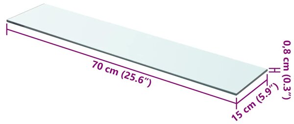 2 db átlátszó üveg paneles polc 70 x 15 cm