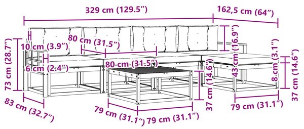 Kültéri kanapé szett párnával 6 pcs Természetes és krémszínű