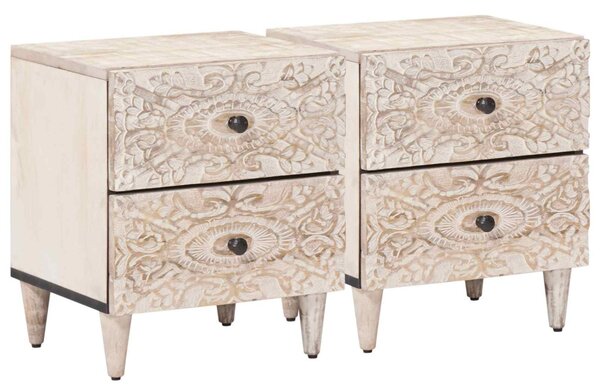 Éjjeliszekrény 2 pcs Fehér 40 x 33,5 x 46 cm Tömör Mangófát