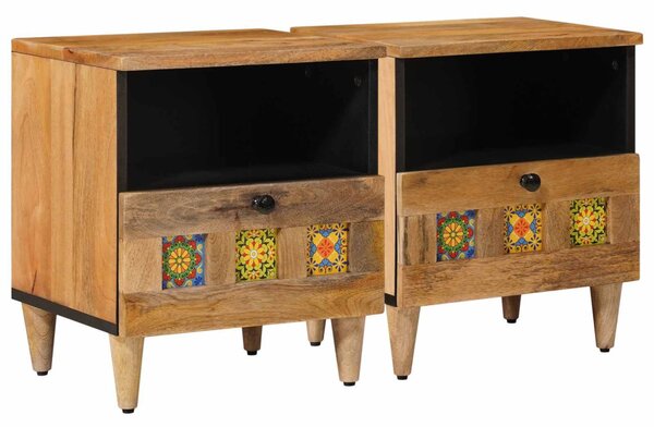 Éjjeliszekrény 2 pcs Természetes 40 x 33 x 46 cm Tömör Mangófát