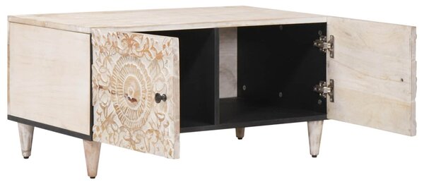 Dohányzóasztal Fehér 80 x 50 x 40 cm Tömör Mangófát