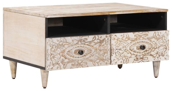 Dohányzóasztal fiókkal Fehér 80 x 54 x 40 cm Tömör Mangófát