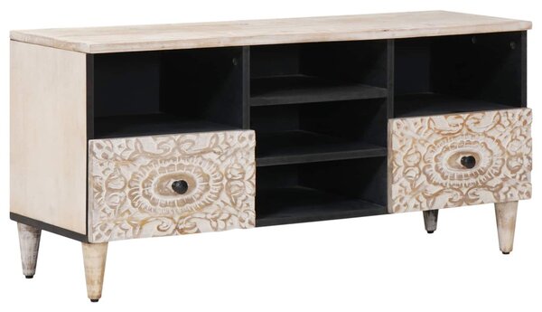 TV szekrény fiókkal Fehér 100 x 33,5 x 46 cm Tömör Mangófát