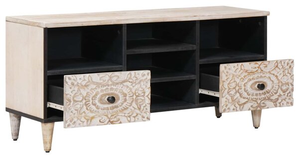 TV szekrény fiókkal Fehér 100 x 33,5 x 46 cm Tömör Mangófát