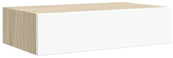 2 db tölgyszínű és fehér MDF fiókos fali polc 40 x 23,5 x 10 cm