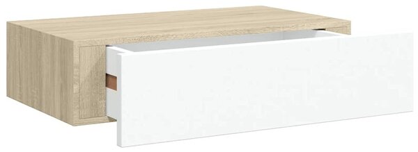 2 db tölgyszínű és fehér MDF fiókos fali polc 40 x 23,5 x 10 cm