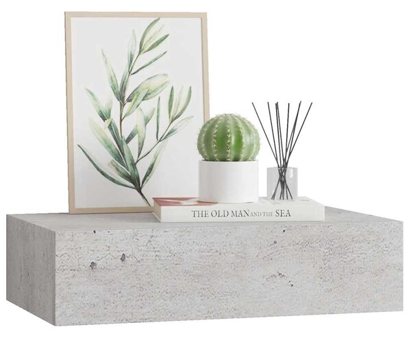 Betonszürke MDF falra szerelhető fiókos polc 40 x 23,5 x 10 cm