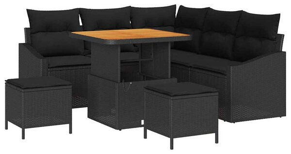 Kerti Kanapé Szett párnával tárolóval 8 pcs Fekete Poli rattan
