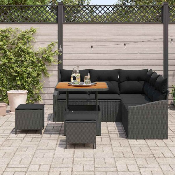 Kerti Kanapé Szett párnával tárolóval 8 pcs Fekete Poli rattan