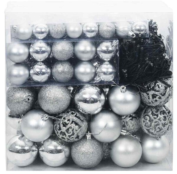 Karácsonyi Díszgömb Készlet 120 db Ezüst Ø 6 cm Műanyag 300 LED