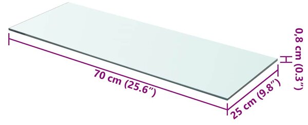 2 db átlátszó üveg paneles polc 70 x 25 cm