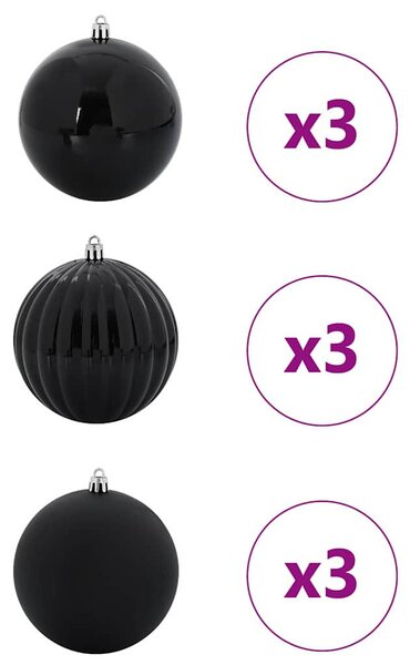 Karácsonyi Díszszett XL 9 db Fekete Ø 15 cm Műanyag