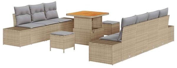 Kerti Kanapé Szett párnával tárolóval 10 pcs Bézs Poli rattan