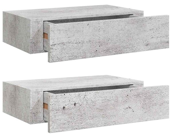 2 db betonszürke MDF falra szerelhető fiókos polc 40x23,5x10 cm