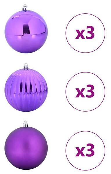 Karácsonyi Díszszett XL 9 db Lila Ø 15 cm Műanyag