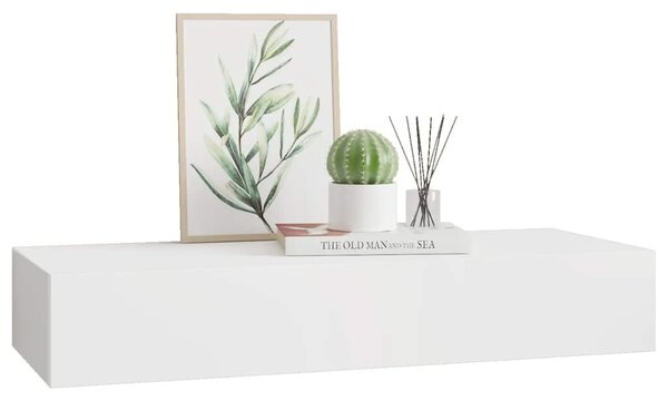 Fehér MDF falra szerelhető fiókos polc 60 x 23,5 x 10 cm