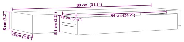 Fekete lebegő fali polc fiókkal 80 x 25 x 8 cm