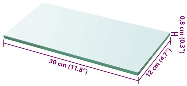 Átlátszó üvegpolc panel 30x12 cm