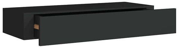 Fekete MDF falra szerelhető fiókos polc 60 x 23,5 x 10 cm