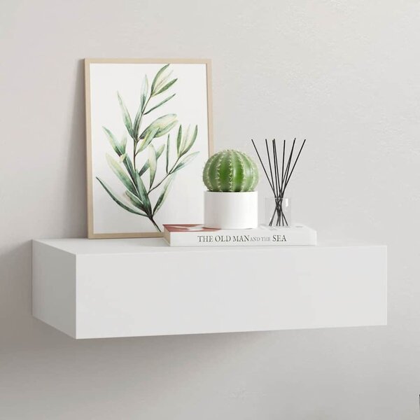 Fehér MDF falra szerelhető fiókos polc 40 x 23,5 x 10 cm