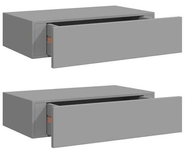 2 db szürke MDF falra szerelhető fiókos polc 40 x 23,5 x 10 cm