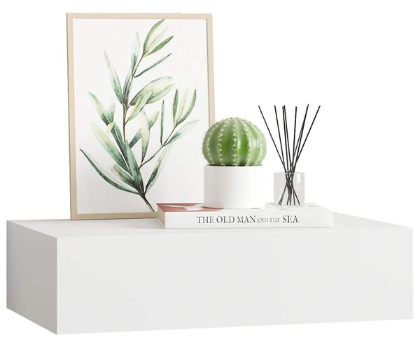 Fehér MDF falra szerelhető fiókos polc 40 x 23,5 x 10 cm