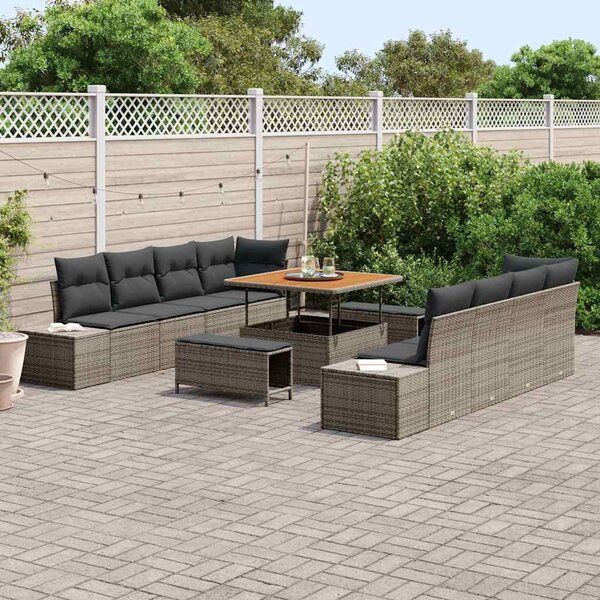 Kerti Kanapé Szett párnával tárolóval 11 pcs Szürke Poli rattan
