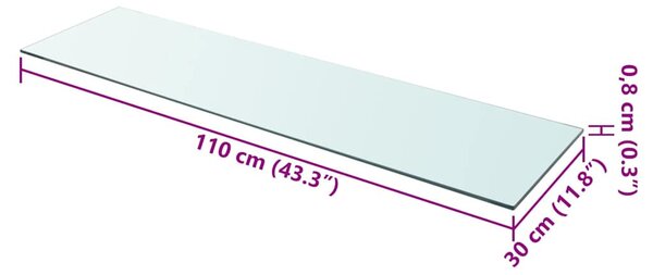 110x30 cm átlátszó panel üvegpolc