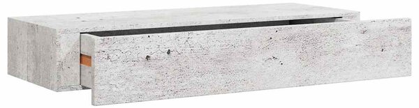 Betonszürke MDF falra szerelhető fiókos polc 60 x 23,5 x 10 cm