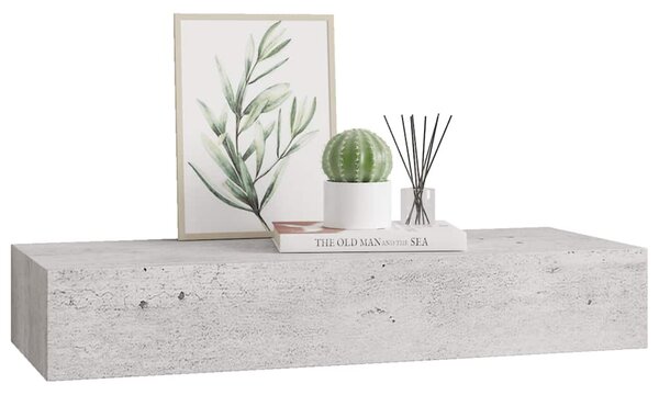 Betonszürke MDF falra szerelhető fiókos polc 60 x 23,5 x 10 cm