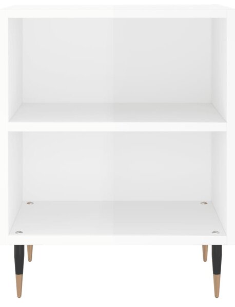 2 db magasfényű fehér szerelt fa éjjeliszekrény 40x30x50 cm
