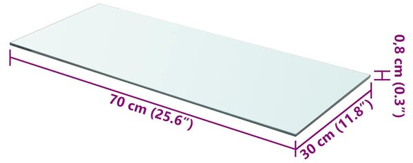 2 db átlátszó üveg paneles polc 70 x 30 cm