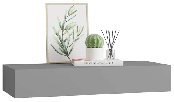 Szürke MDF falra szerelhető fiókos polc 60 x 23,5 x 10 cm