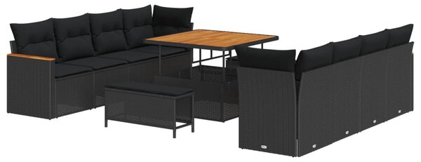 Kerti Kanapé Szett párnával 12 pcs Fekete polirattan
