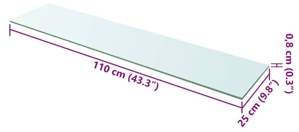 2 db átlátszó üveg paneles polc 110 x 25 cm