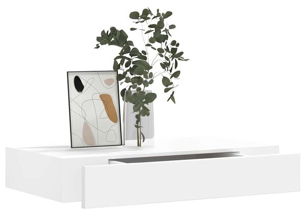 2 db fehér lebegő fali polc fiókkal 48 cm