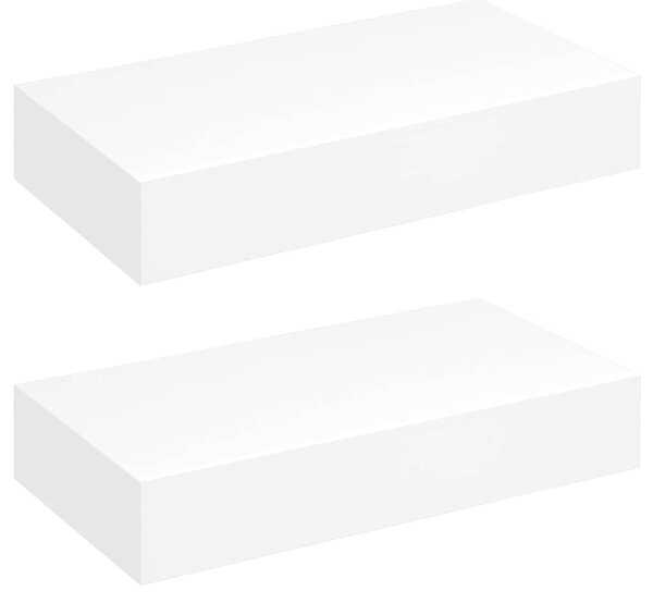 2 db fehér lebegő fali polc fiókkal 48 cm