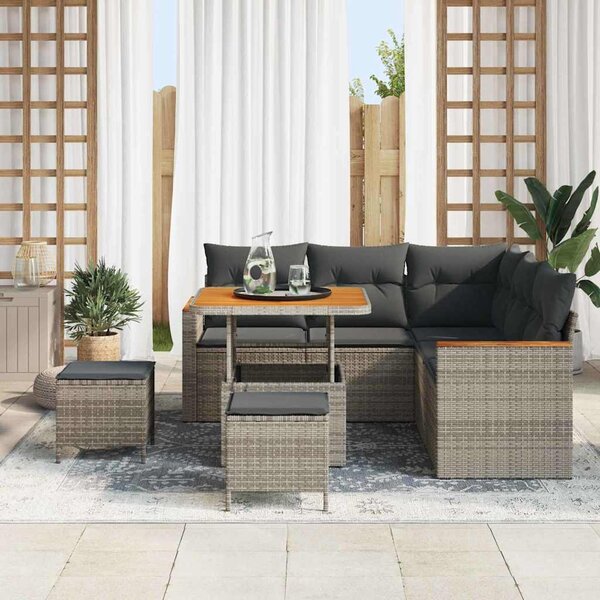 Kerti Kanapé Szett párnával 8 pcs Szürke Poli rattan