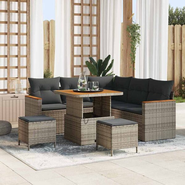 Kerti Kanapé Szett párnával 8 pcs Szürke Poli rattan