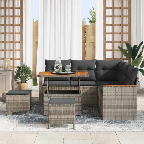 Kerti Kanapé Szett párnával 8 pcs Szürke Poli rattan