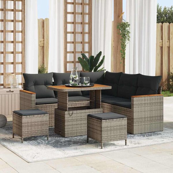 Kerti Kanapé Szett párnával 8 pcs Szürke Poli rattan