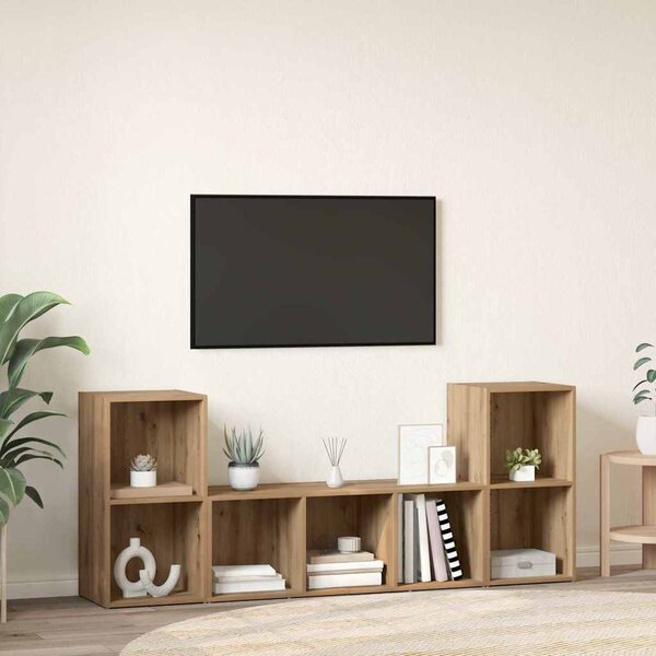 TV szekrény garnitúra Falra szerelhető 3 pcs Barna Faanyag