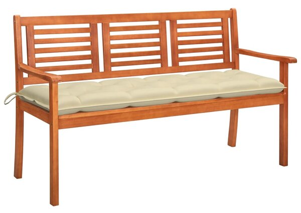 3 személyes tömör eukaliptuszfa kerti pad párnával 150 cm
