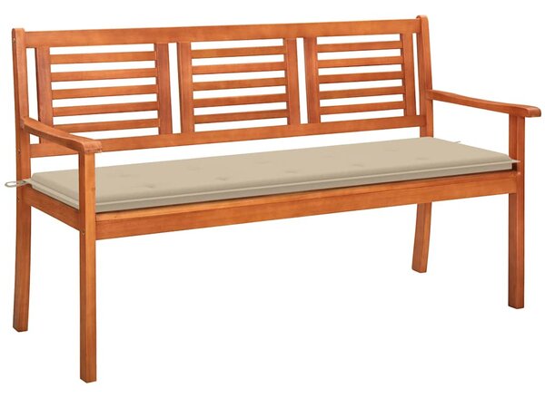 3 személyes tömör eukaliptuszfa kerti pad párnával 150 cm