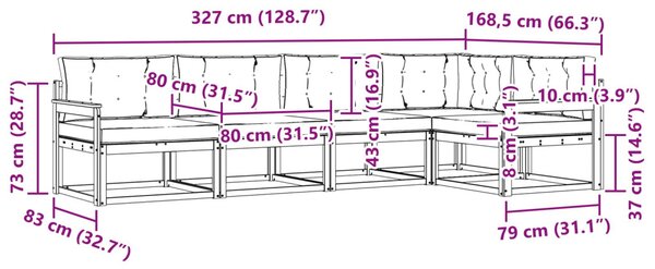 Kültéri kanapé szett párnával 5 pcs Természetes és krémszínű