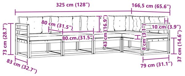 Kültéri kanapé szett párnával 5 pcs Természetes és antracit
