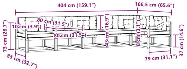Kültéri kanapé szett párnával 6 pcs Természetes és krémszínű