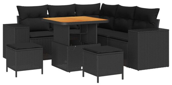 Kerti Kanapé Szett párnával tárolóval 8 pcs Fekete polirattan